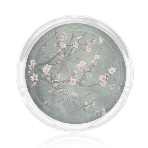 Cenicero redondo de cristal japonés con flores de cerezo de 3.3 pulgadas para decoración de mesa en interiores y exteriores