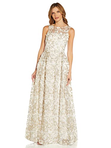 Image of Adrianna Papell (ADRIL) Women's Metallic Floral Gown, Ivory/Gold, 8