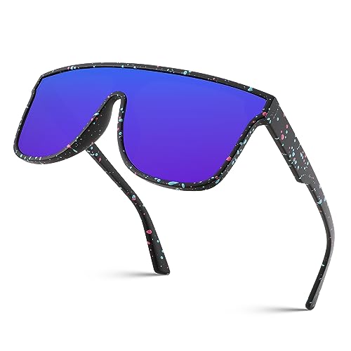 FEISEDY Men Women Polarized Sunglasses, Flat Top Trendy Oversized Square Shades UV400 B41412
