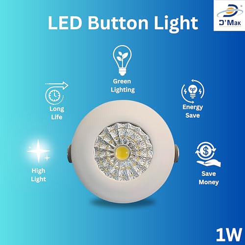 Image of D'Mak 1 Watt Round LED Button COB White Focus Light for POP /Recessed Lighting (White, Pack of 10)