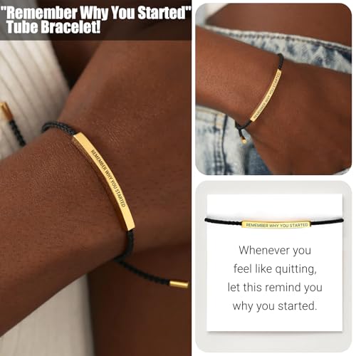 Remember Why You Started Tube Bracelet, Handmade Braided Adjustable Wrap Stainless Steel Inspirational Bracelets Birthday Gifts Jewelry (Pink-Silver)2