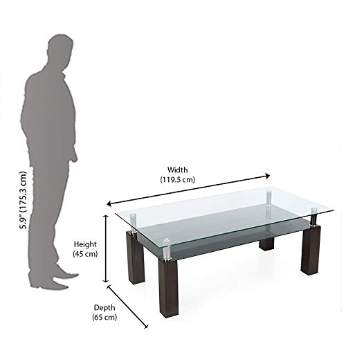 Image of Nilkamal Mississippi Tempered Glass Center Table | Coffee Table with Shelf (Color - Wenge)