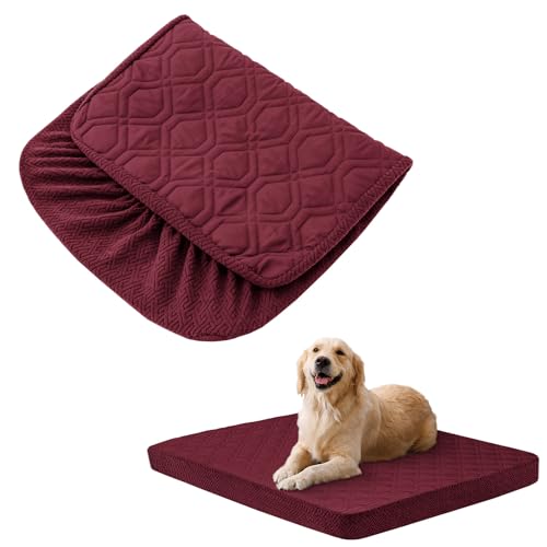 BOCTOPUG Dog Bed Covers Replacement Washable - Waterproof Dog Bed Covers Quilted, Water Absorbable Pet Puppy Bed Cover for Dog Cat, Cover Only 40Lx50Wx6H Inches Burgundy