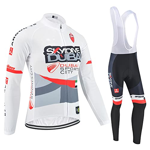 SGCIKER Retro Pro Team Skydive invierno cálido polar sudadera traje hombre manga larga camisa térmica BTT ropa de ciclismo tirantes pantalones kit gel pad(4XL)