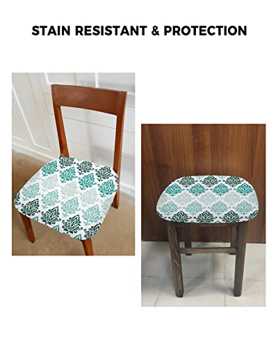 Blue Green Floral Seat Covers For Dining Room Chairs Set Of 2, Stretchy Dining Chair Cushion Covers, Blue Green Floral Removable Washable Furniture Protector Slipcovers For Office, Kitchen, Party #TOP5