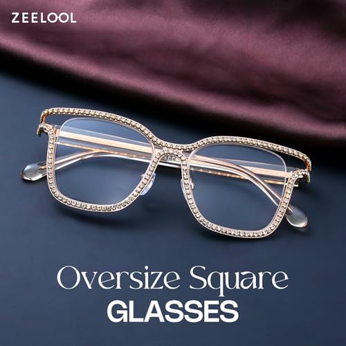 Image of Zeelool Glasses Frame for Women Diamond Square Blue Light Blocking glasses Shine JGM104070 Gold