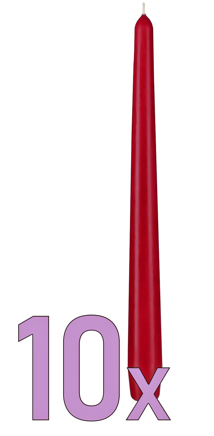 14 Bougies Coniques 10 Pouces - Cire Paraffine Rouge Sans Parfum - Pour Dîner, Église Ou Décoration
