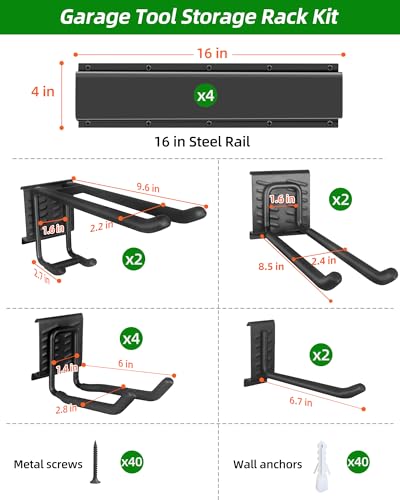 Image of PIYILO 64 inches Garage Tool Organizer Wall Mount, Garden Tool Organizer Rack Heavy Duty, Hanging Storage Organization Racks Holder with 10 Hooks, for Lawn Tools, Shovel, Shed