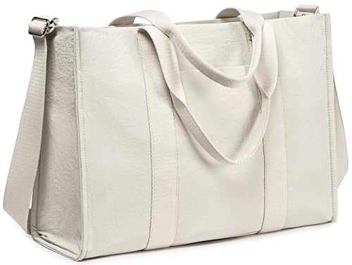 Bolsa de ombro feminina de lona de 39.6 cm, bolsa mensageiro de computador, bolsa de professor, pasta de escritório, Cinza-claro, Large