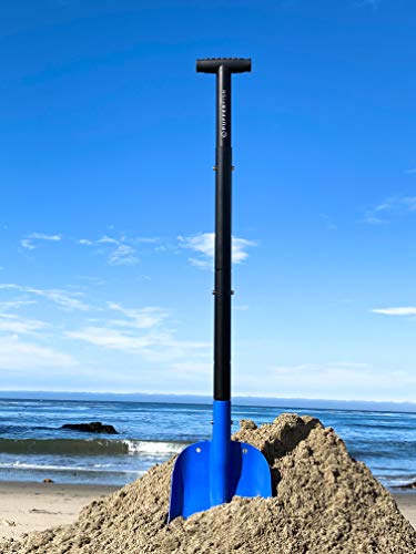 PUFFERFISH Really Big Sand Shovel - Lightweight Collapsible 4 Piece Aluminum Shovel for Beach - Customizable to 3 Different Lengths - Ideal for Sand Castles