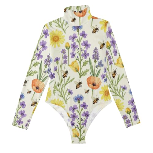 Body manga larga mujer estampado floral GuoChe panal de abeja