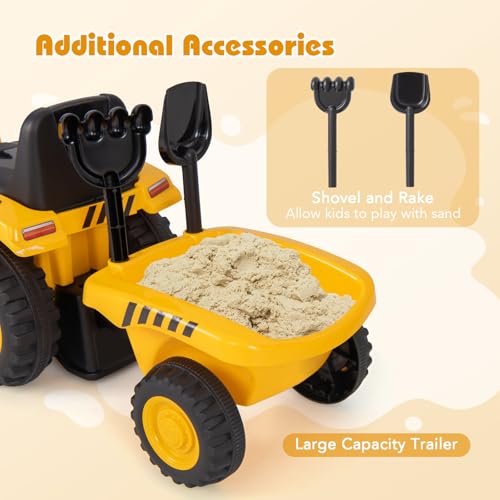 Costzon 658C Kids Ride On Tractor, 2-In-1 Licensed Caterpillar Ride On Push Car W/Detachable Trailer, Horn, Led Lights, Rake & Shovel, Foot-To-Floor Sliding Car Gift W/No Power, Ride On Toy thumb #6