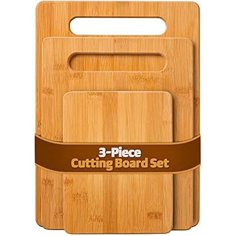 3-Piece Bamboo Cutting Boards - Wooden Kitchen Boards for Food Prep and Chopping Fruits Vegetables | Serving Tray for Cheese & Meat Cover
