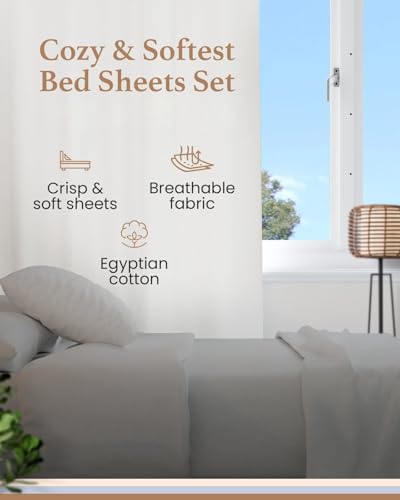 Image of Good Sleep Bedding Full Size Sheet Sets, 4 Piece, 100% Egyptian Cotton Full Sheets, Silky Sateen Weave, Ultra-Soft Hotel Sheets, 16 inch Deep Pocket Full Bed Sheets Set - Light Gray