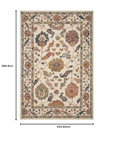 Image of Hand-Tufted Wool Large Carpet for Living Room 8x10 feet Ivory Multicolor Traditional Design Anti-Skid High Pile Thick Carpet & Rugs for Bedroom & Hall