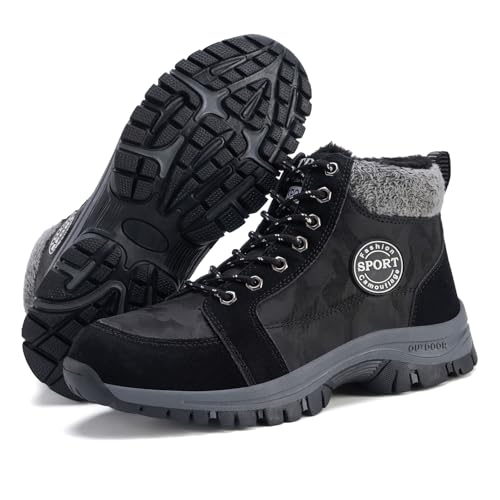 Qiucdzi Mens Winter Snow Boots Warm Fur Lined Anti-Slip Ankle Booties Outdoor Walking Shoes Non-Slip Trekking Shoes2