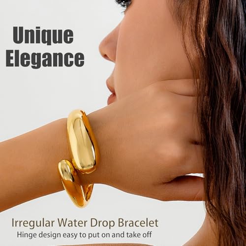 OXWIND Chunky Gold Bracelet - 3pcs Gold Cuff Bangles for Women Trendy Cuff Bracelets Wide Thick Gold Bangles Non Tarnish Jewelry, 3 Packs2