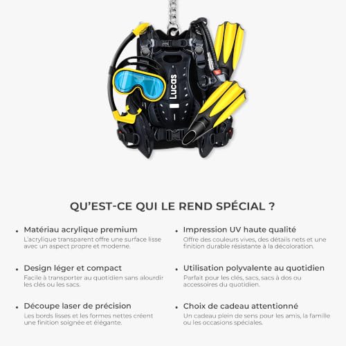 Cadeau Plus Porte Clé Personnalisé Acrylique - Cadeau Plongeur Homme Et Femme - porte clef personnalisable, porte clé plongée personnalisé, idée cadeau original plongeur (Modèle #1) – vue 6