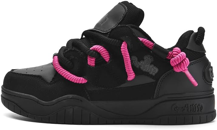 QAND Women's Platform Casual Skate Shoes, Unisex Fashion Sneakers for Men and Women, Comfortable Black Athletic Walking Shoes Black - Image 8
