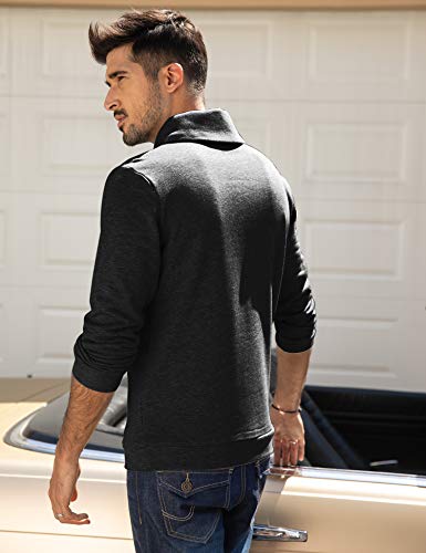 Coofandy Men's Casual Shawl Collar Sweater Long Sleeve Pullover,Black,Medium #TOP3