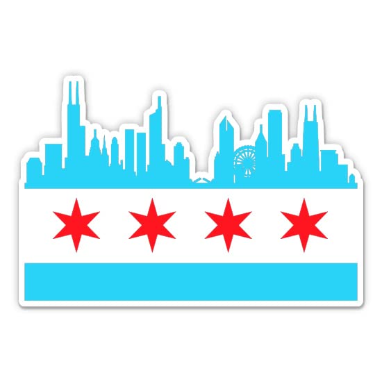 Chicago Flag with Skyline Vinyl Sticker - Large - 12 in