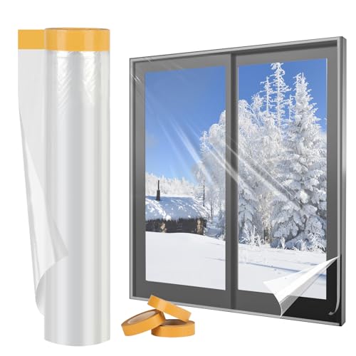Yotache Fenster Isolierfolie 1.6m x 10m Thermofolie Fenster Gegen Kälte Transparente Isolierfolie zur Wärmedämmung an Fenstern mit 3 Rollen Doppelseitigem Klebeband