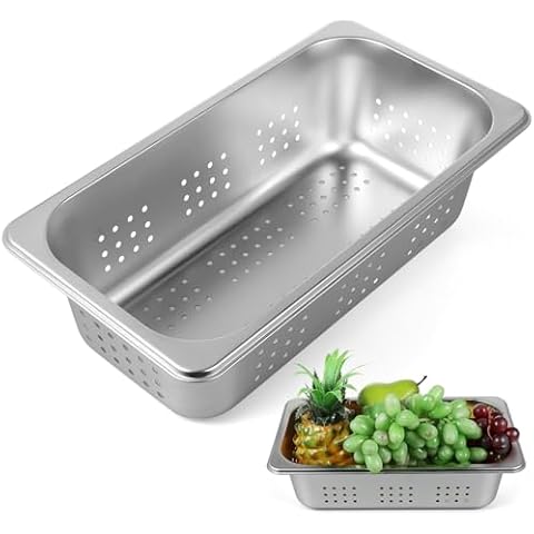 OUNONA 1/3 Size 4" Deep, Perforated Steam Pan, Pan Perforated, Anti-Jam Perforated Stainless Steel Steam Table Pan, Hotel Pan for Food Warmer Canteen Restaurant Kitchen Cover