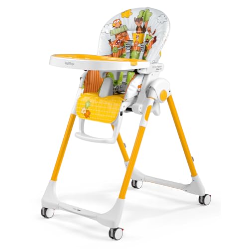 Peg Perego Prima Pappa Follow Me Seggiolone Pappa Neonati Reclinabile, Funzione Sdraietta, 4 ruote, Pieghevole e Ultracompatto, per Bambini da 0 a 3 Anni (0-15 kg), Fox & Friends