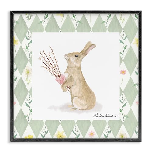 Tableau Bouquet Bunny par Lee Ann Sanders cadre noir Stupell 30x30 cm