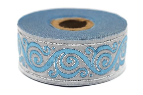 Ruban jacquard bleu blanc motif escargot celtique 35221 galon couture 9,9m - 2