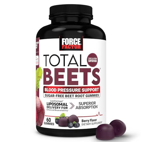 Force Factor Total Beets Gummies Blood Pressure Support Liposomal Beet Powder for Superior Absorption Grape Seed for Nitric Oxide Circulation & Heart Health Sugar Free Mixed Berry 60 Gummies