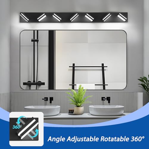 Image of IZORRO LED Modern Bathroom Lights Fixtures(7-Light,Dimmable,360Rotate),Matte Black Acrylic Wall Lighting,Vanity Lights for Bathroom Over Mirror - 6000k 40In (No Assembly Required)