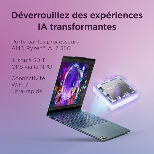 Lenovo Yoga Slim 7 14AKP10 Ordinateur Portable 14'' OLED WUXGA Copilot+ AMD Ryzen AI 7 350 RAM SSD AMD Radeon Graphics Windows 11 Home Clavier AZERTY Français Tidal Teal - vue 2