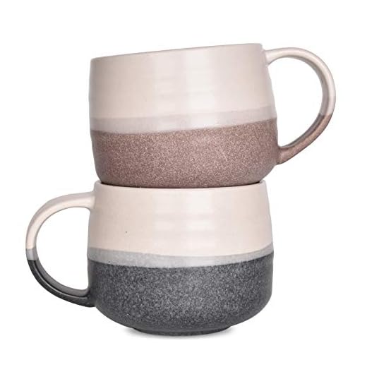 Bosmarlin Ceramic Large Latte Coffee Mug Set of 2 for Latte, Cappuccino, 18 Oz, Dishwasher and Microwave Safe (Pink&Grey, 2)