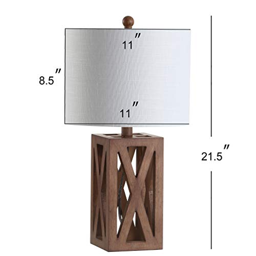 JONATHAN Y 21.5" Brown Farmhouse Wood Table Lamp for Bedside and Living Room, White Linen Drum Shade, Rustic Modern Desk Lamp for Bedroom, LED Bulb Included JYL1062A by JONATHAN Y - Used condition - Image 3