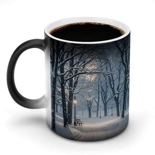 Taza de café con nieve de invierno cayendo en el parque, taza que cambia de color, taza de café, taza de café divertida, tazas lindas, taza de café grande, taza de café de cerámica, tazas de café nove