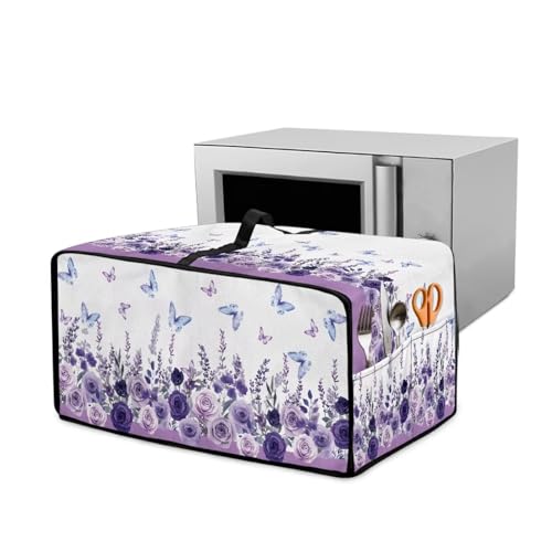 Wanyint Funda para horno tostador tamaño M (52 cm de ancho) - Tela decorativa para mini hornos, accesorios de cocina elegantes para el hogar, rosa mariposa violeta