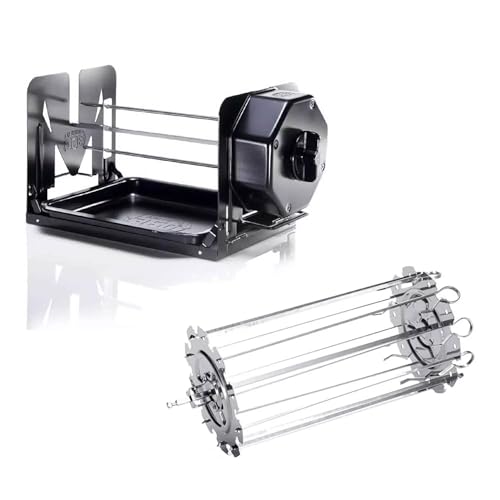 ROTO-Q 360 Non-Electric Rotisserie Kit with 10-Piece Skewer Set - Cordless Spit Roaster for Grills, Ovens, Smokers, BBQs - Indoor & Outdoor Cooking (Black)