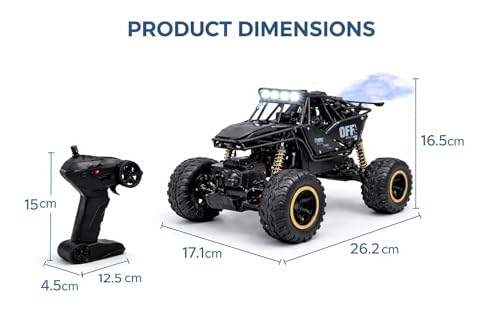 Image of TEC TAVAKKAL 4 * 4 Rechargeable Rock Climber RC Car with Bluetooth Music, Mist Spray & LED Lights | 2.4GHz Off-Road Remote and Mobile Connect Control Car | Dual Motor, Shock Absorber (Black)