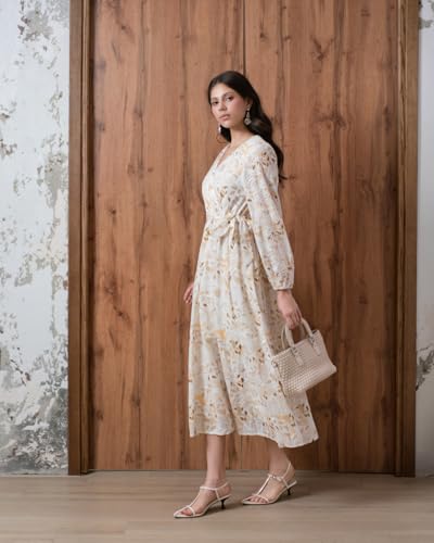 SIXDO G-Yellow Wrap Woven Flared Dress, Flowy Spring Summer Vacation Dress XL — view 3