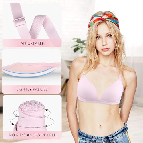 Girls Training Bra Teen Kids Sports Bras 8-10 10-12 12-14 14-16 Lightly Padded Adjustable Straps 4 Packs2