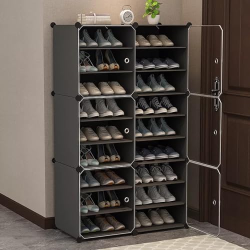 Image of Shoe Rack Multipurpose 5 Shelves Shoe Rack with Zip Door Cover & Side Pockets, Multiuse Wide Shelve,Rack for Footwear, Toys, Clothes (Grey, 18-Layer)