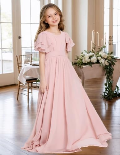 Junior Bridesmaid Dress Chiffon Flower Girl Dress Ruffle Fancy Dresses for Girls Long Formal Dresses Girls Maxi Dress Burgundy Size 123