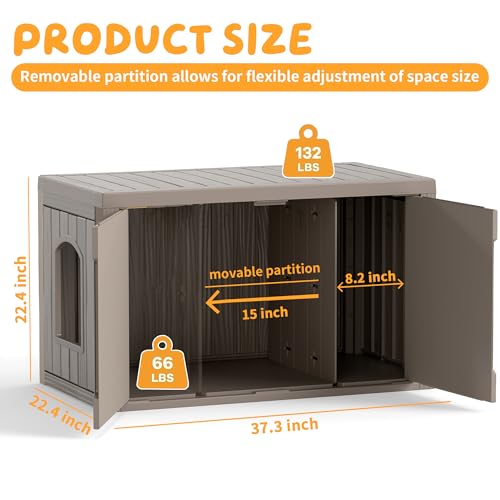 Image of Cat Litter Box Enclosure,Multi-Functional Hidden Litter Box Furniture Cabinet with Adjustable Partition & Side End Table, Indoor Outdoor Cat House with Double Doors,Easy to Clean & Assemble, Gray