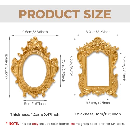 Image of 6 Pcs Mini Vintage Gold Frames, Small Picture Frames Antique Resin Photo Frame for DIY Craft Galley Wall Hanging Jewelry Display Shooting Photo Props Christmas Decor (Without Backings)