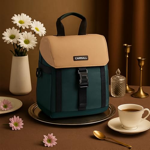 Image of Carriall Nova Meal Bag - Green Lunch Bag /Tiffin Bag for Daily Use, Office, College, School, Travel & Picnic | Easy to Clean & Easy to Carry | 6.7 L Storage Capacity | for Men, Women, Boys & Girls