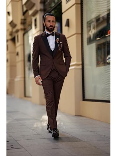 Wangyue Double Breasted Mens Tuxedo Suit Set 3 Piece Wedding Tuxedos for Men Slim Fit Prom Suits Groom Tux with Bow Tie