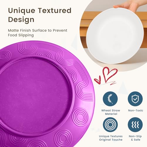 Image of Homienly 40-Piece Wheat Straw Dinnerware Set, Reusable Plates and Bowls Sets, Alternative to Plastic Dishes Set-Dinner Plates with Textured Pattern, Bowls, Cups, Dishwasher Safe - Pink Flower