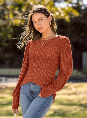 Image of MIHOLL Women's Puff Long Sleeve Shirts Casual Knit Blouses Crew Neck Elegant Tunic Tops