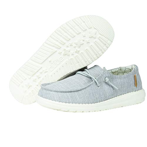 Image of HEYDUDE Girl's Wendy Youth Linen Grey Size 9 | Girl's Shoes | Girl's Lace Up Loafers | Comfortable & Light-Weight